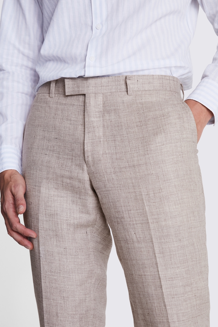 Slim Fit Oatmeal Linen Trousers