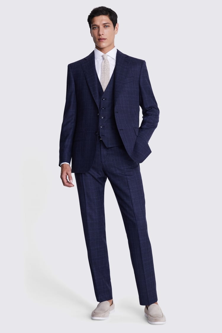 Regular Fit Blue Check Suit