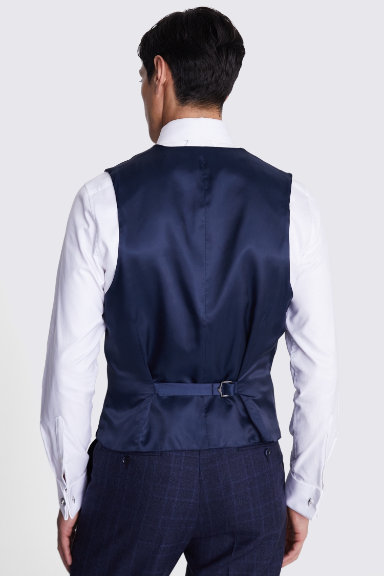 Regular Fit Blue Check Waistcoat