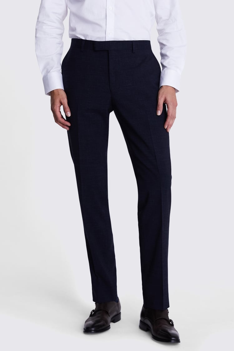 Italian Slim Fit Navy Check Trousers