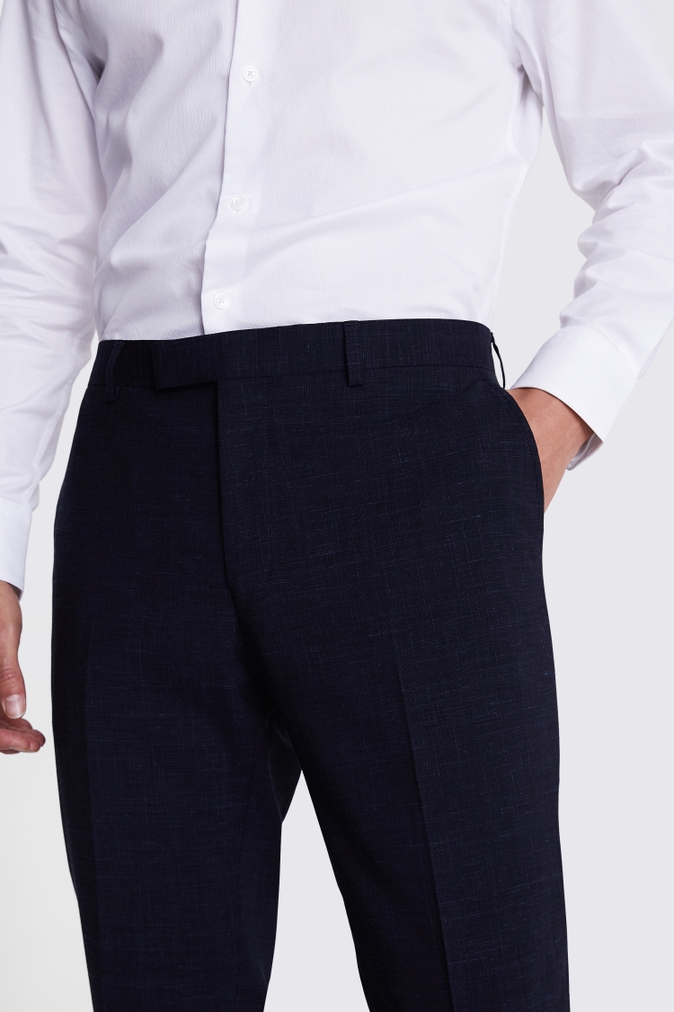Italian Slim Fit Navy Check Trousers