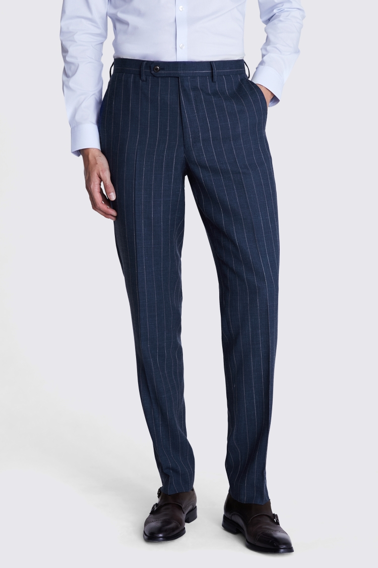 Italian Tailored Fit Blue Stripe Trousers
