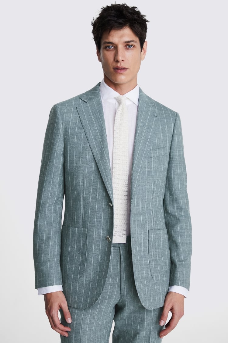 Italian Tailored Fit Green Stripe Suit