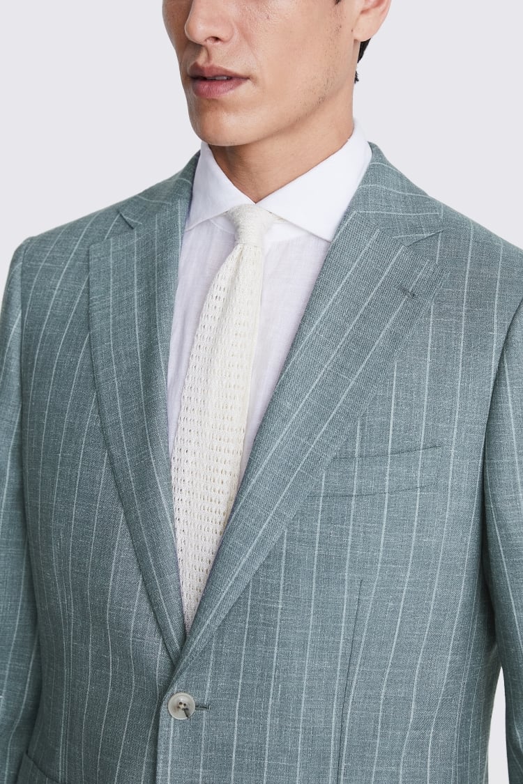 Italian Tailored Fit Green Stripe Suit