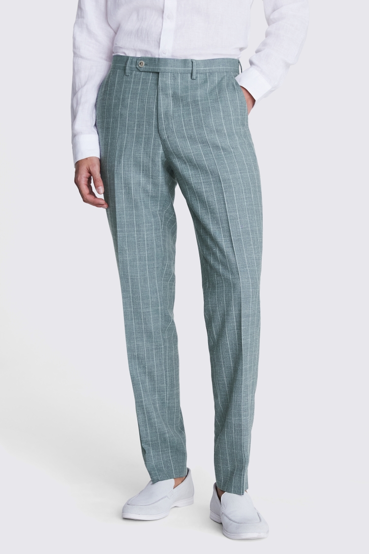 Italian Tailored Fit Green Stripe Trousers