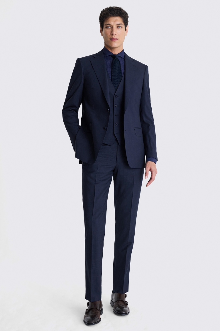Italian Tailored Fit Navy Check Suit