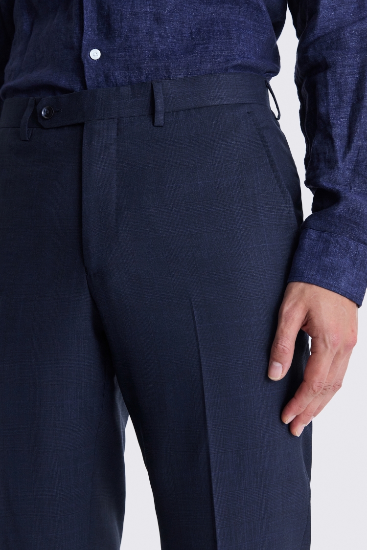 Italian Tailored Fit Navy Check Trousers