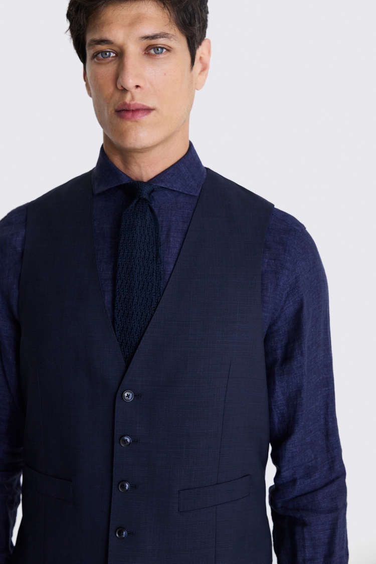 Italian Tailored Fit Navy Check Vest