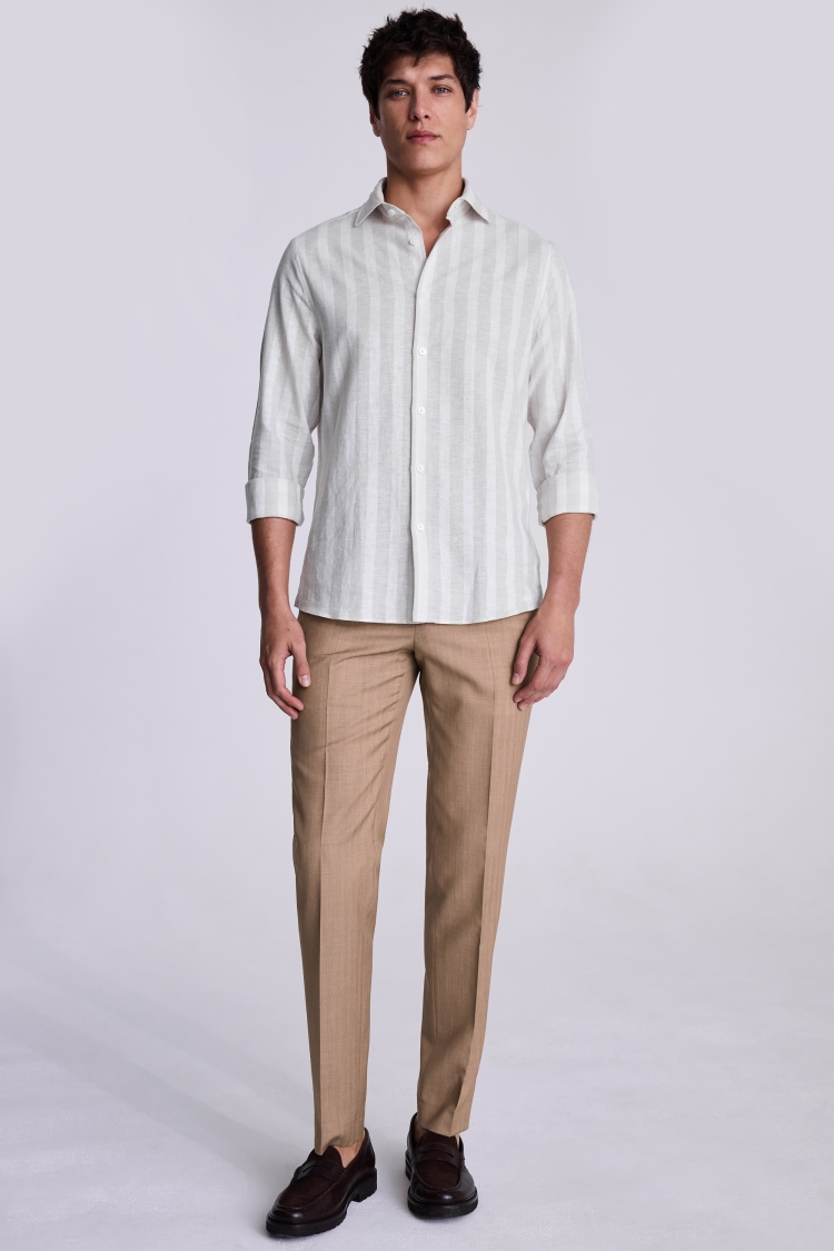 Cotton Linen Camel Stripe Shirt