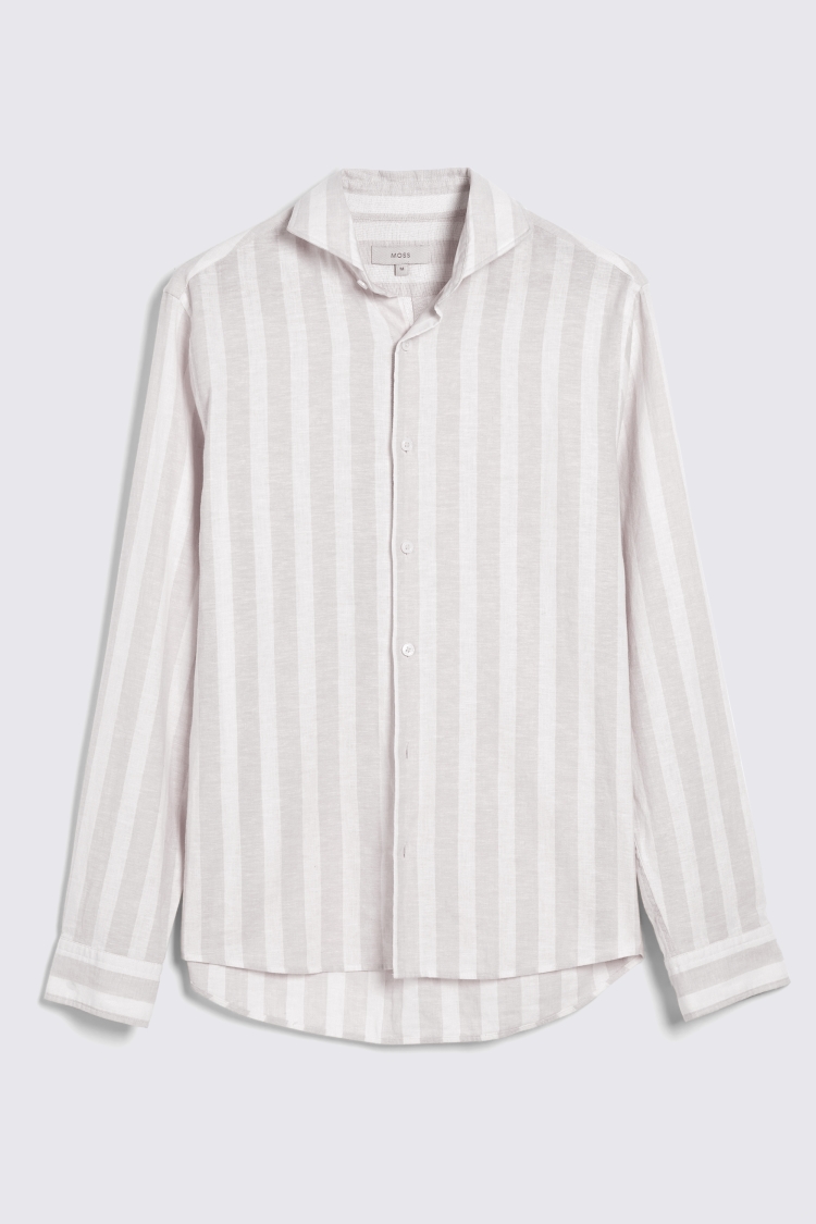 Cotton Linen Camel Stripe Shirt