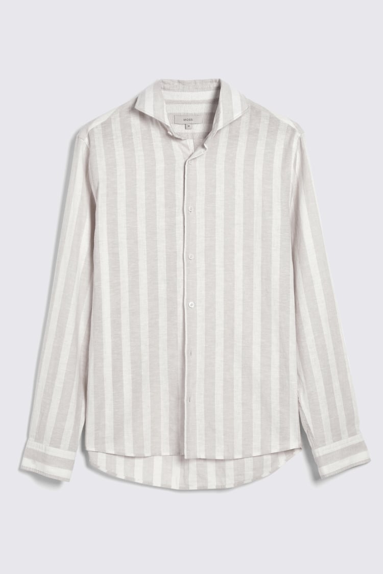Cotton Linen Camel Stripe Shirt