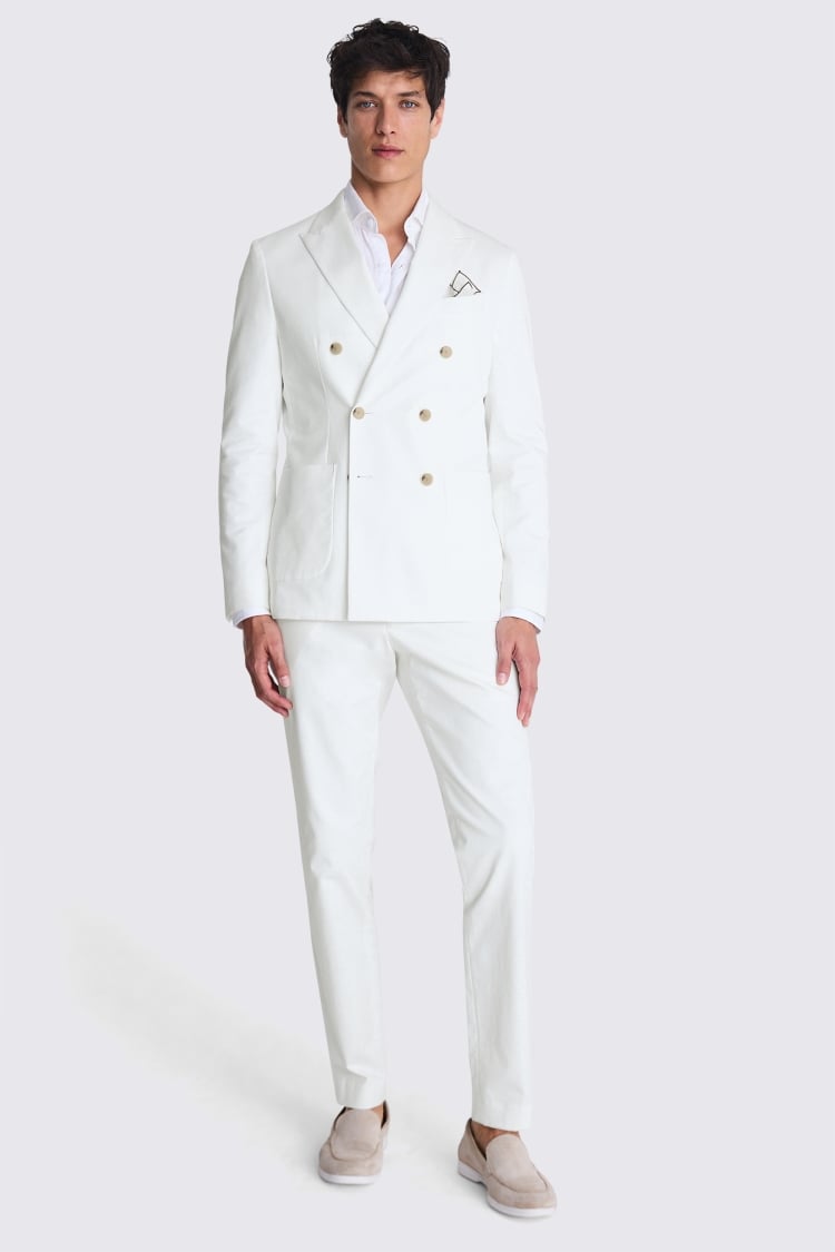 Slim Fit White Cotton Suit