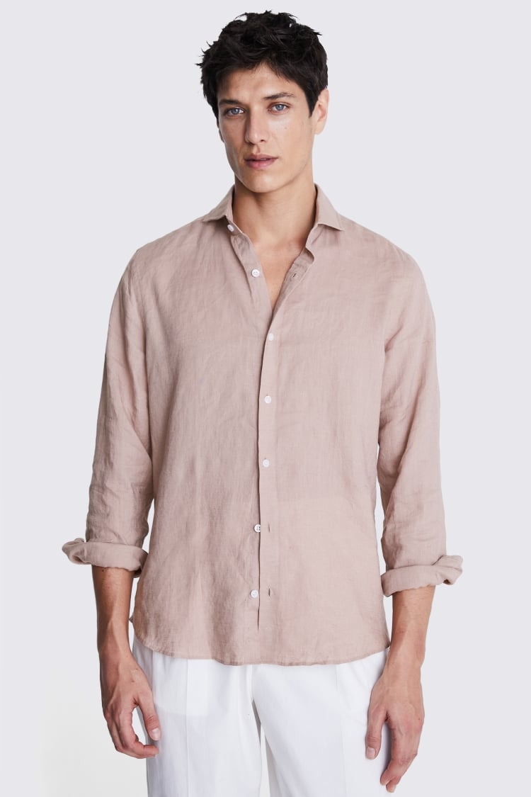 Tailored Fit Dusty Pink Linen Shirt