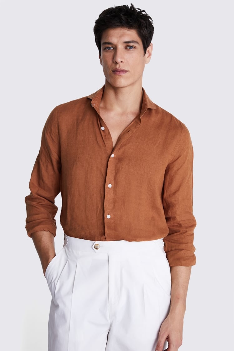 Tailored Fit Rust Linen Shirt