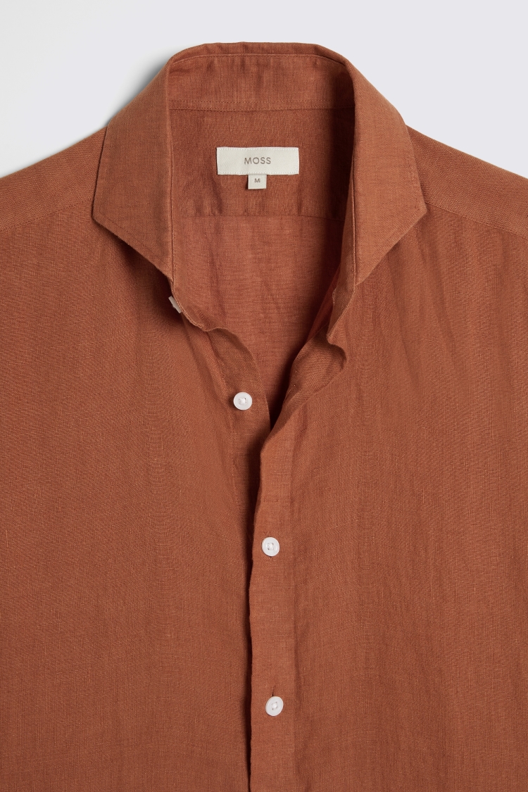Tailored Fit Rust Linen Shirt