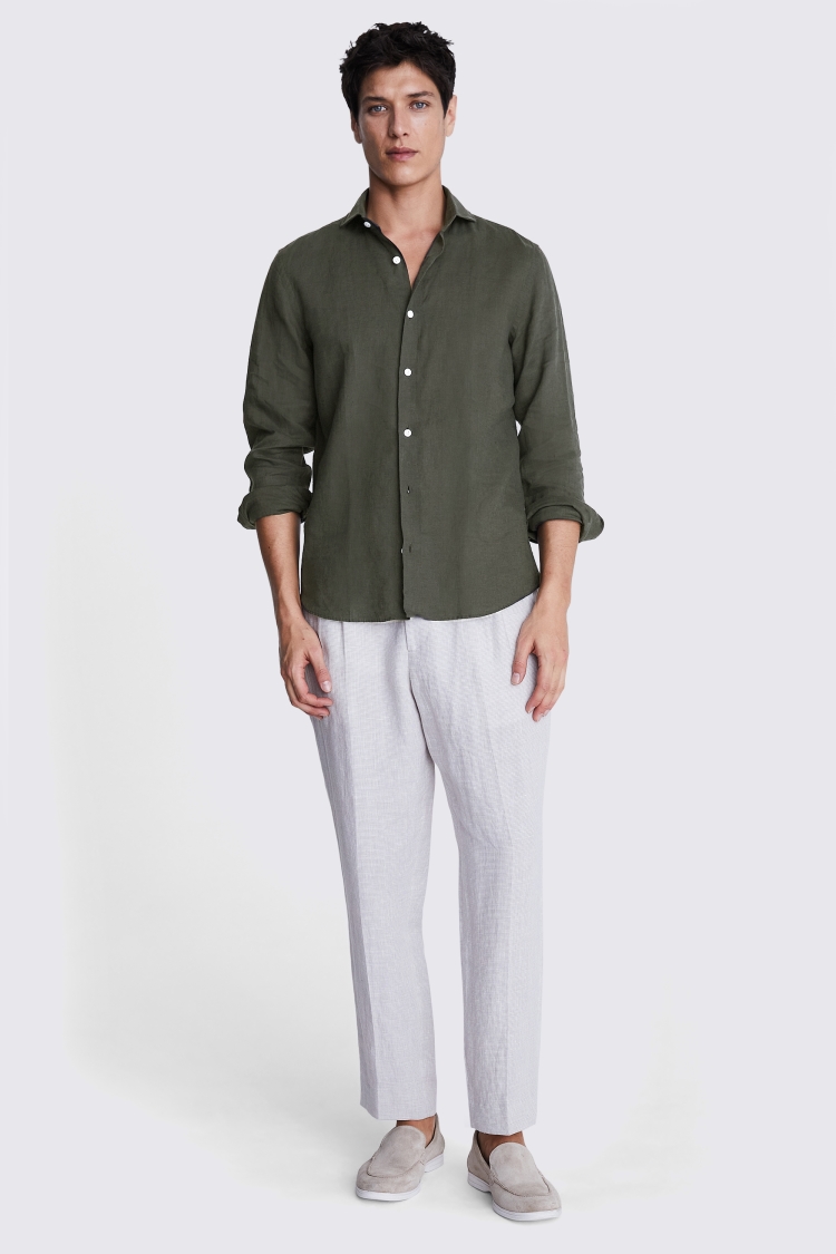 Tailored Fit Khaki Linen Shirt