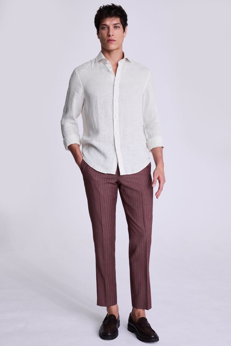 Tailored Fit Off White Linen Shirt