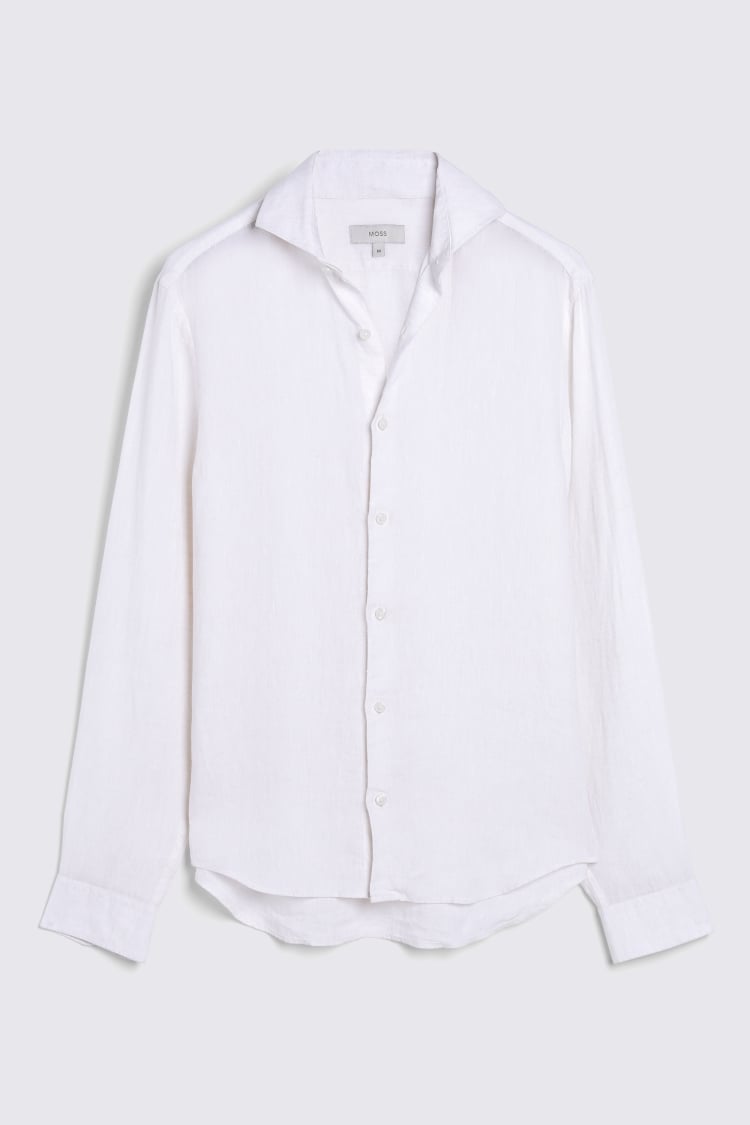 Tailored Fit Off White Linen Shirt