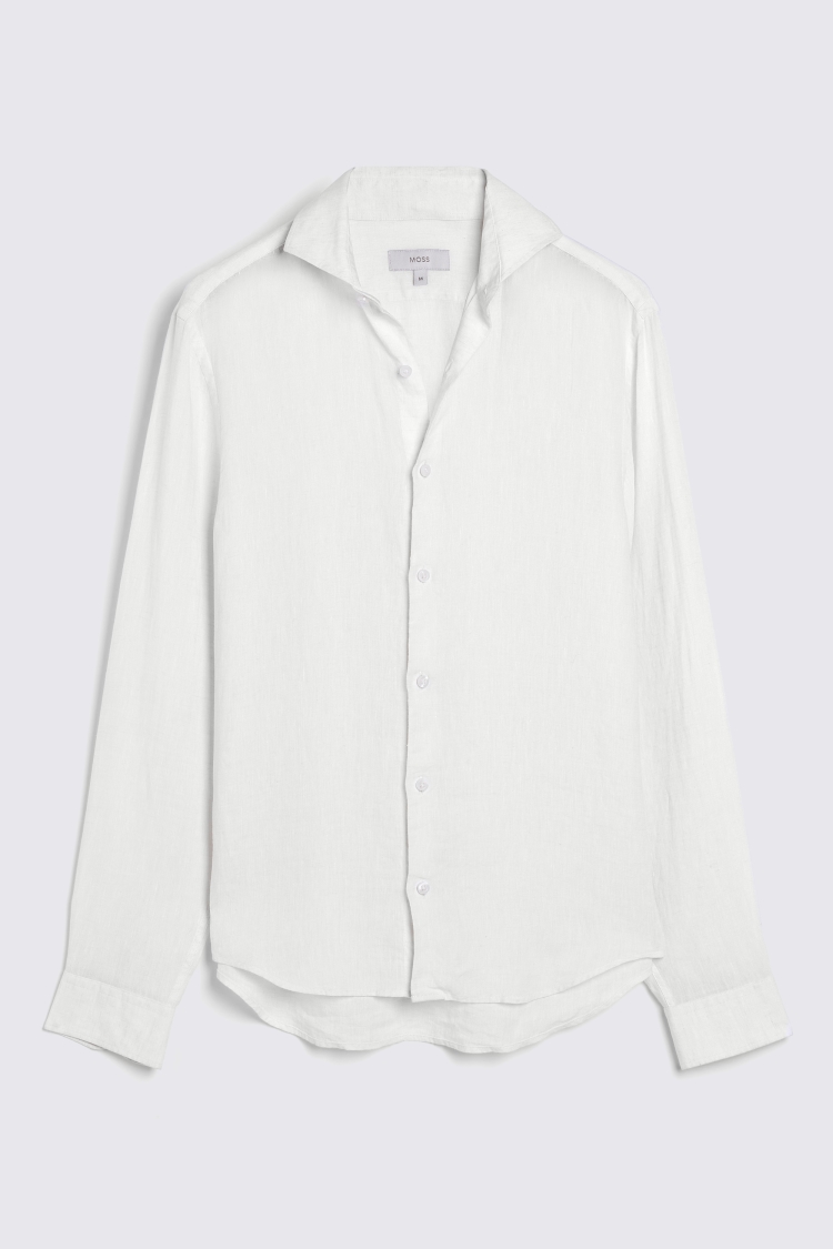 Tailored Fit Off White Linen Shirt