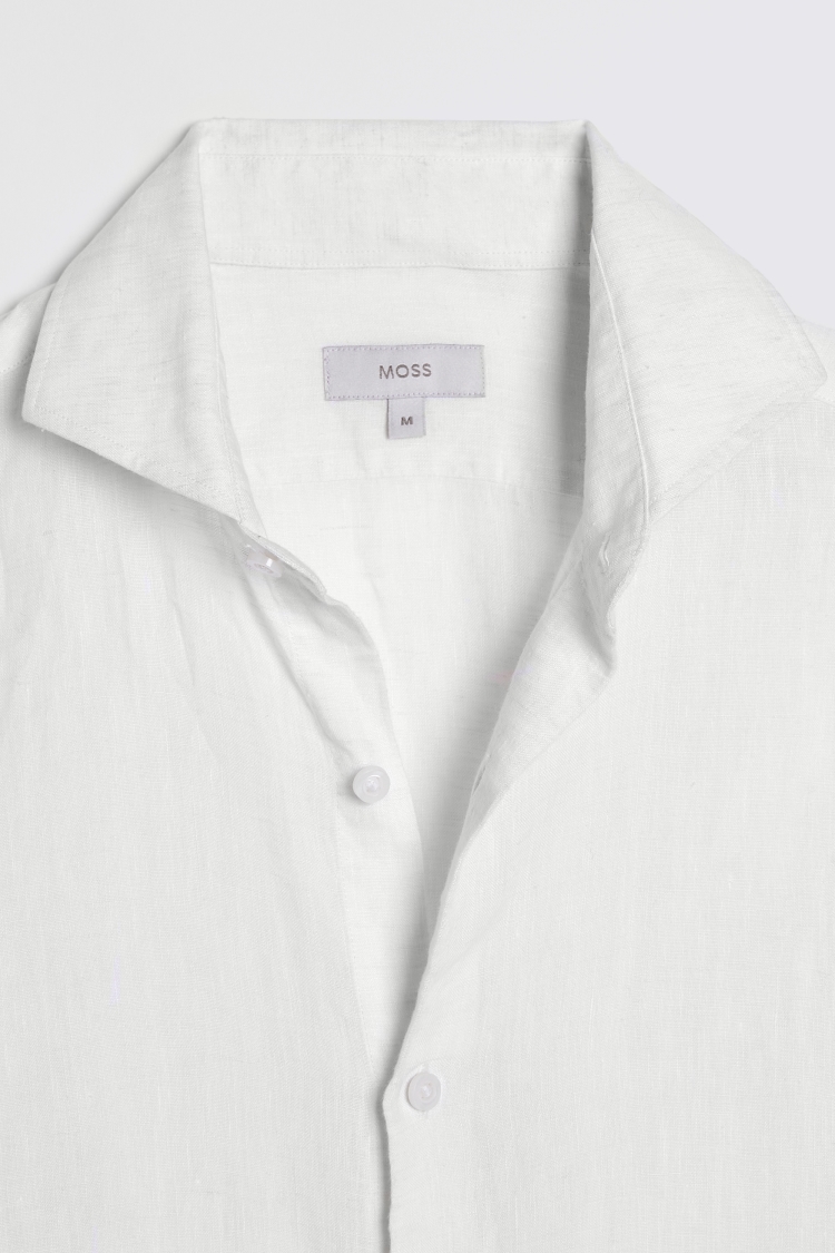 Tailored Fit Off White Linen Shirt