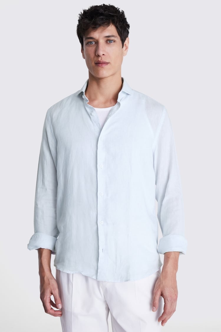 Tailored Fit Soft Blue Linen Shirt
