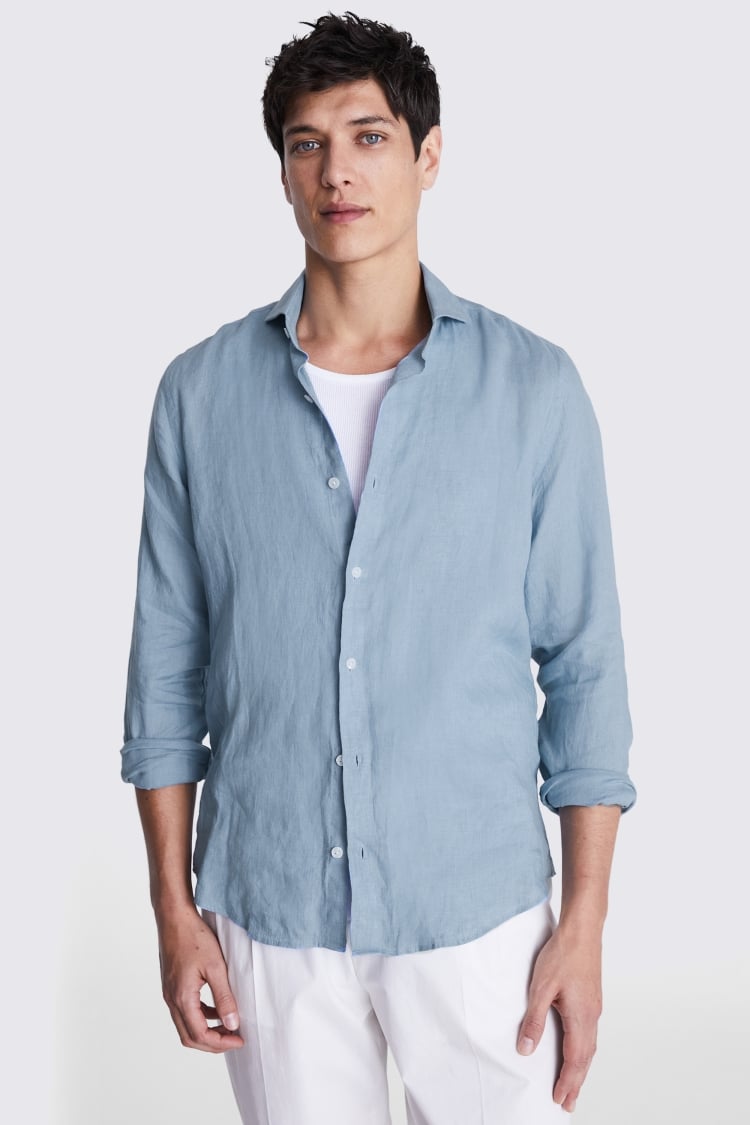 Tailored Fit Blue Linen Shirt