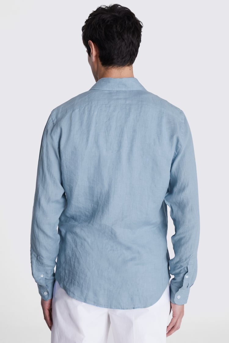 Tailored Fit Blue Linen Shirt