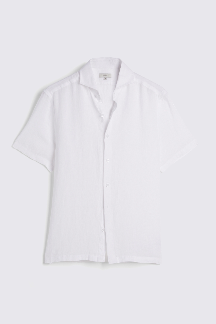 Tailored Fit White Short Sleeve Linen Shirt