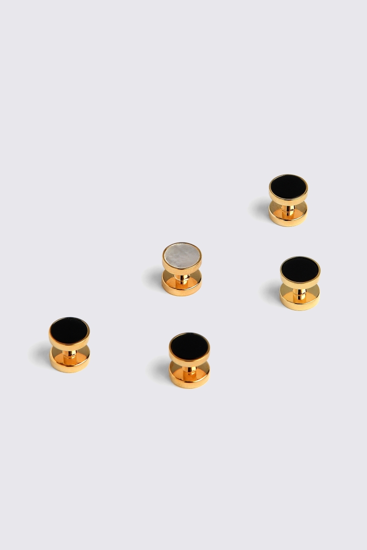 Reversible Gold Onyx & Mother of Pearl Dress Studs