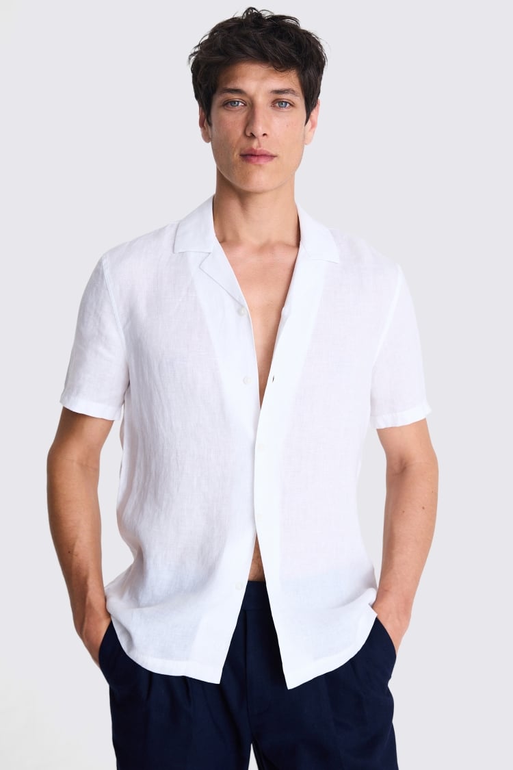 Tailored Fit White Linen Cutaway Collar Shirt