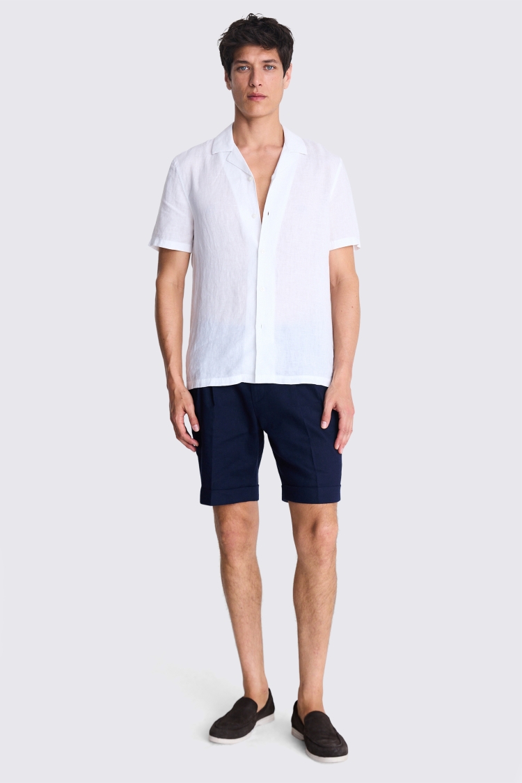 Tailored Fit White Linen Cuban Collar Shirt
