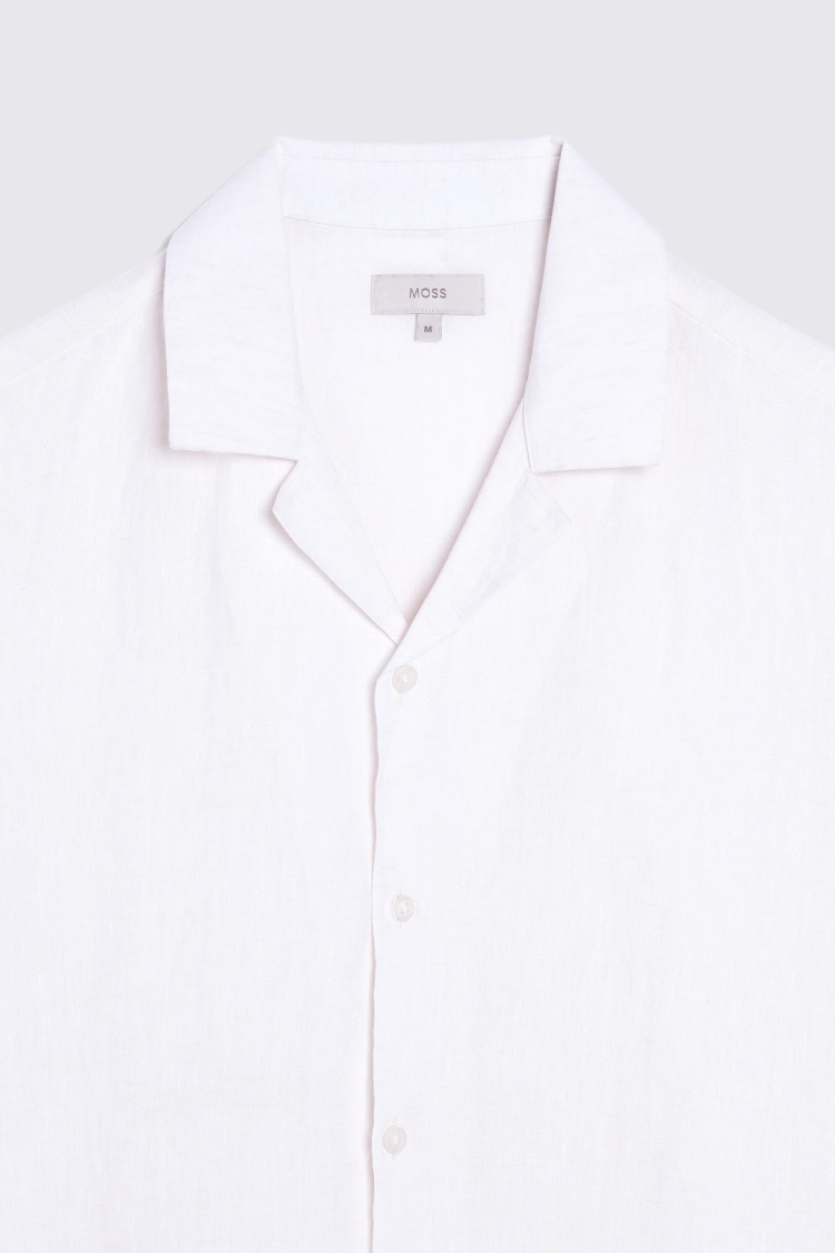 Tailored Fit White Linen Cuban Collar Shirt