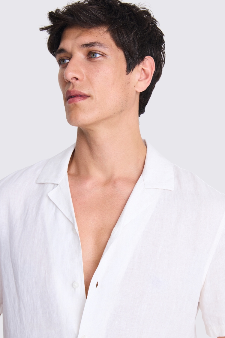 Tailored Fit Off-White Linen Cuban Collar Shirt