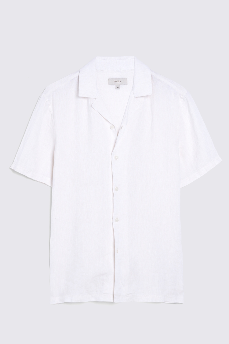 Tailored Fit Off-White Linen Cuban Collar Shirt