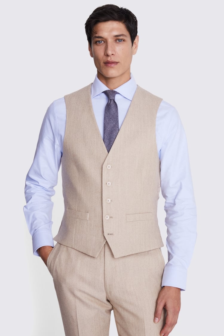 Tailored Fit Camel Twill Waistcoat