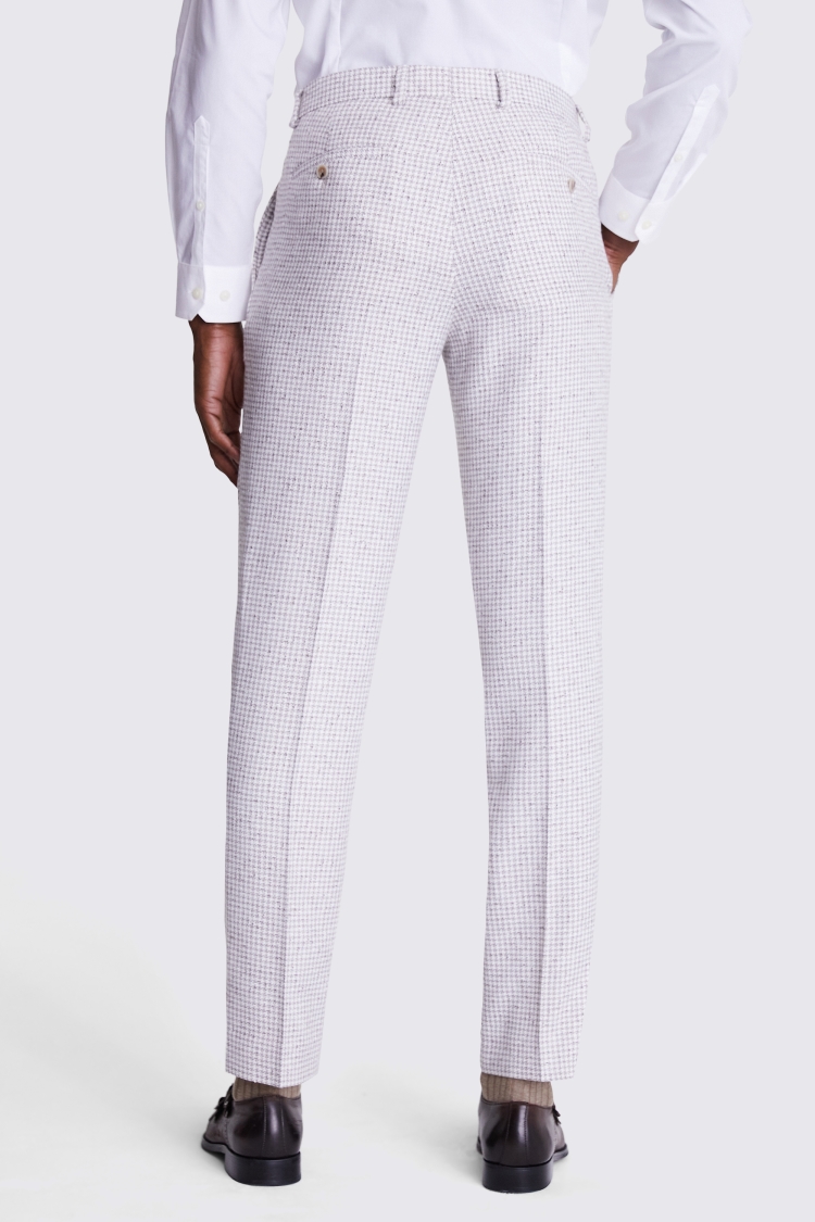 Tailored Fit Taupe White Houndstooth Trousers 