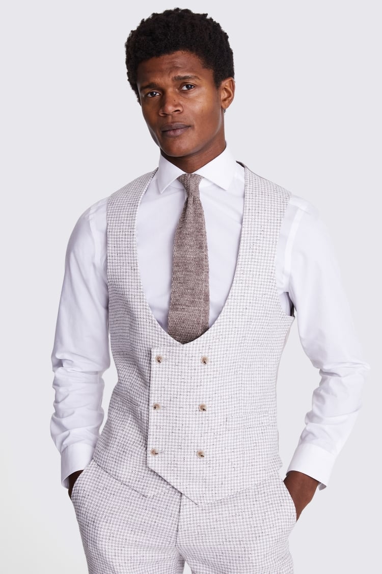 Tailored Fit Taupe White Houndstooth Vest