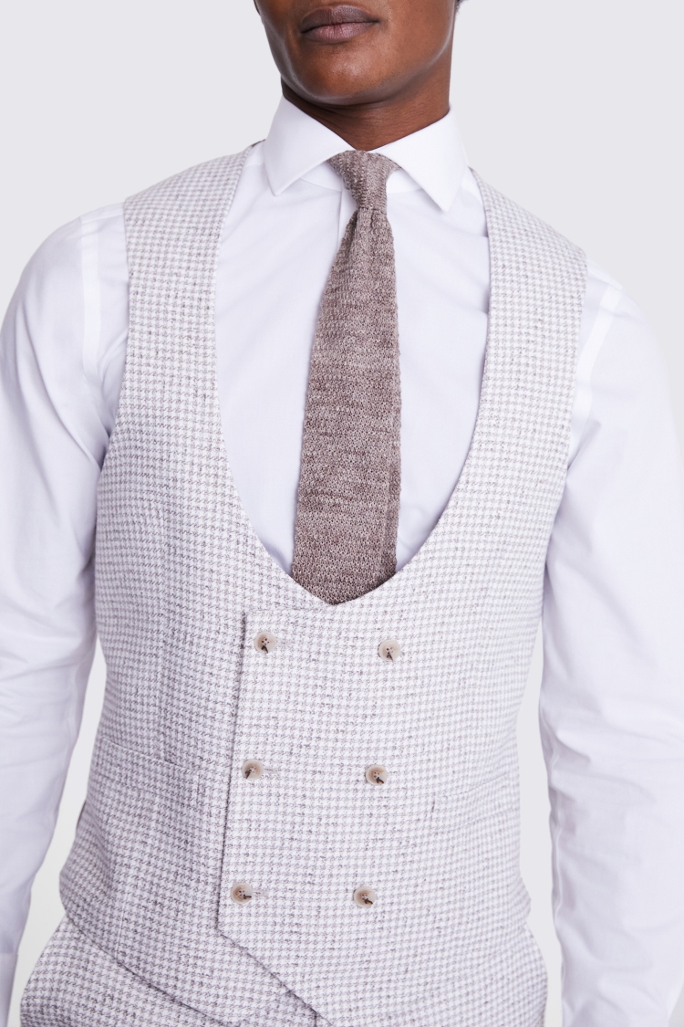 Tailored Fit Taupe White Houndstooth Waistcoat
