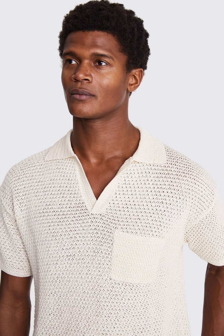 Ecru Open Knit Skipper Polo