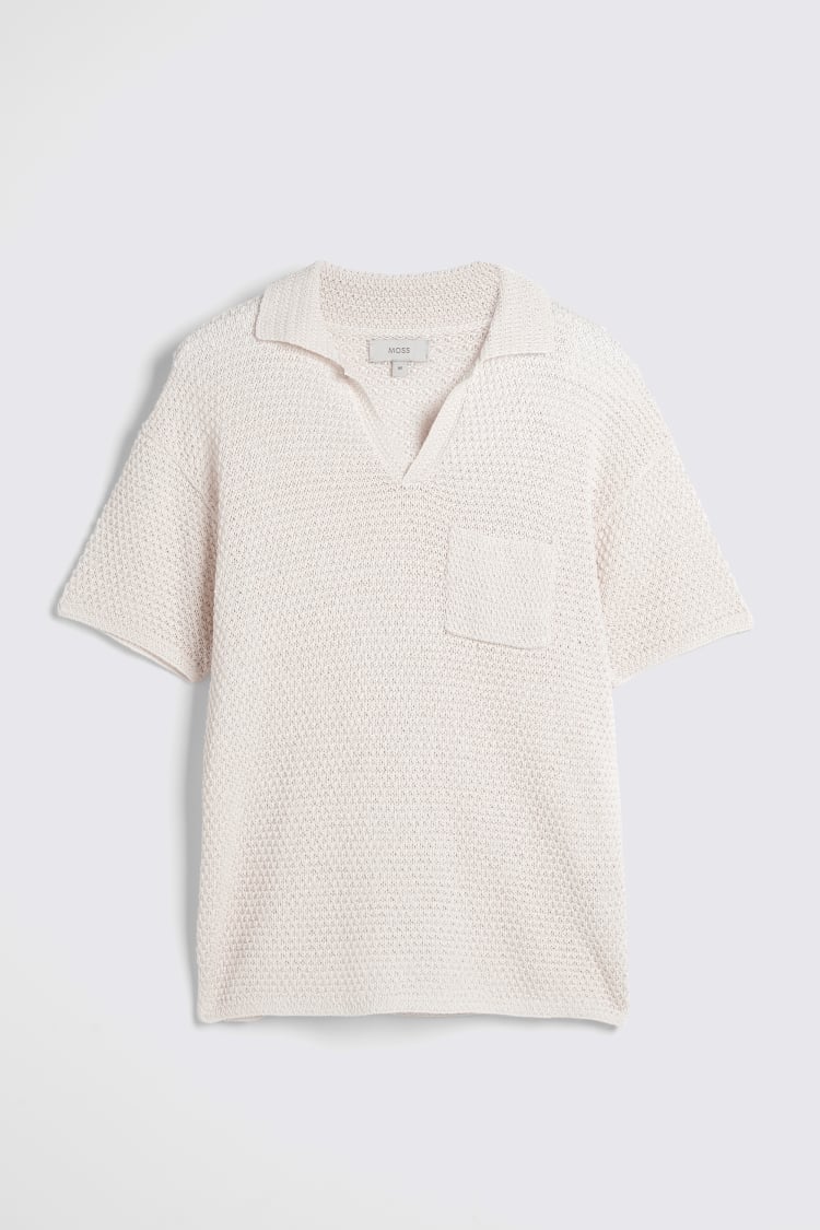 Ecru Open Knit Skipper Polo