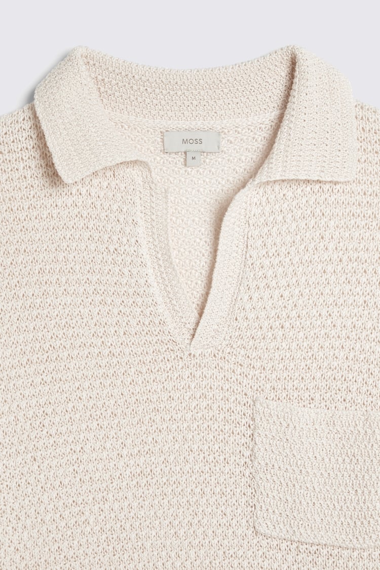 Ecru Open Knit Skipper Polo