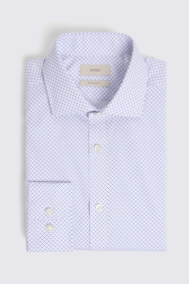 Regular Fit Single Cuff Printed Blue Shirt 