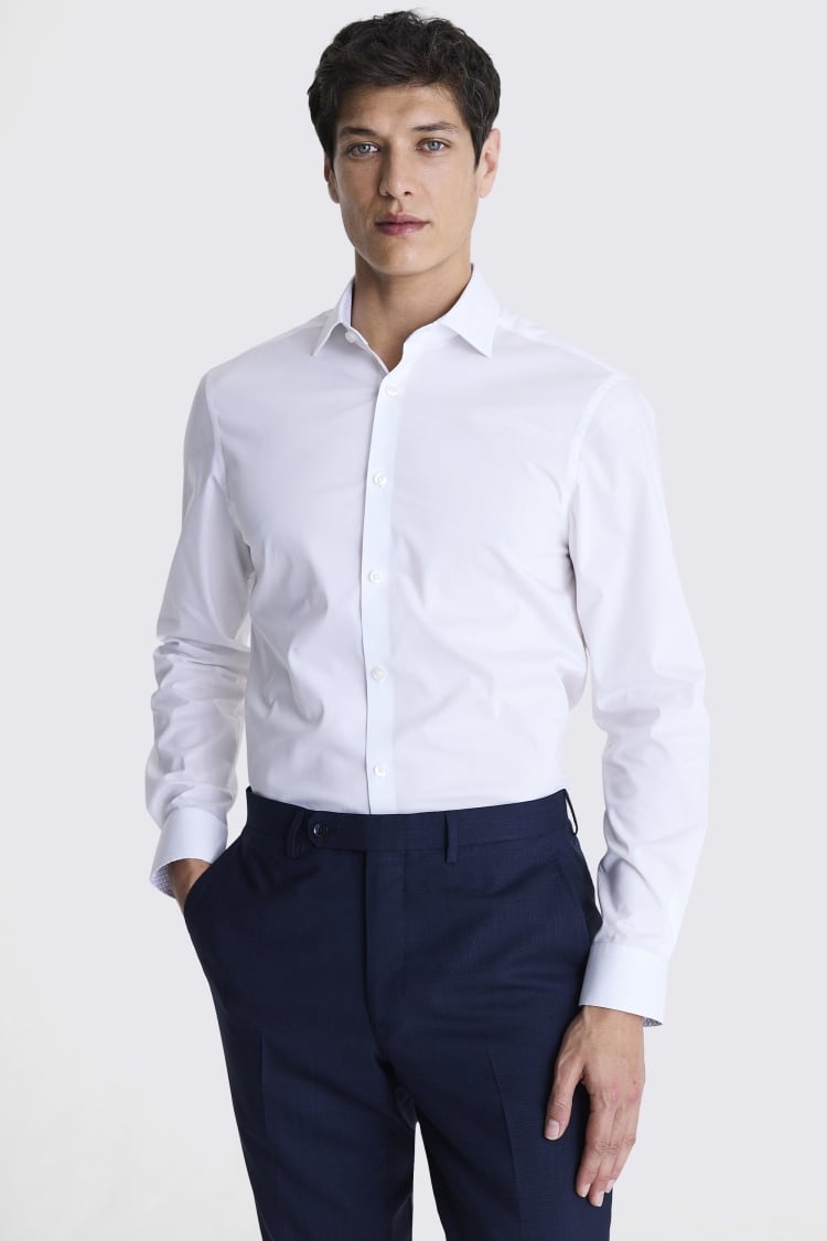 Slim Fit White Stretch Contrast Shirt