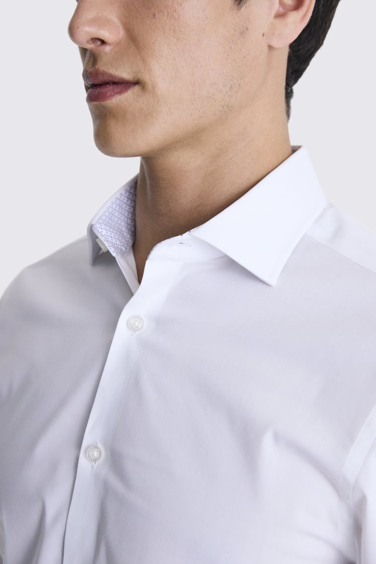 Slim Fit White Stretch Contrast Shirt