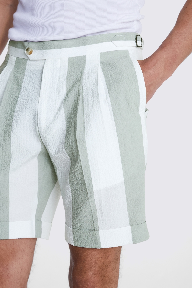 Sage Striped Seersucker Shorts