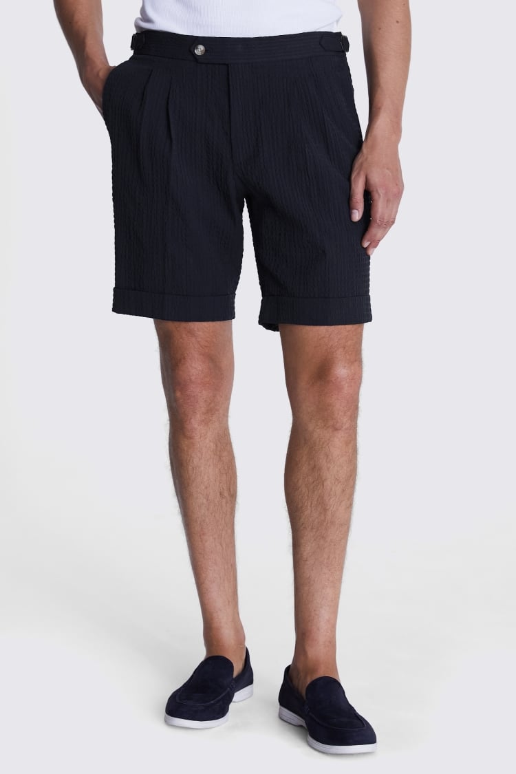 Navy Striped Seersucker Shorts