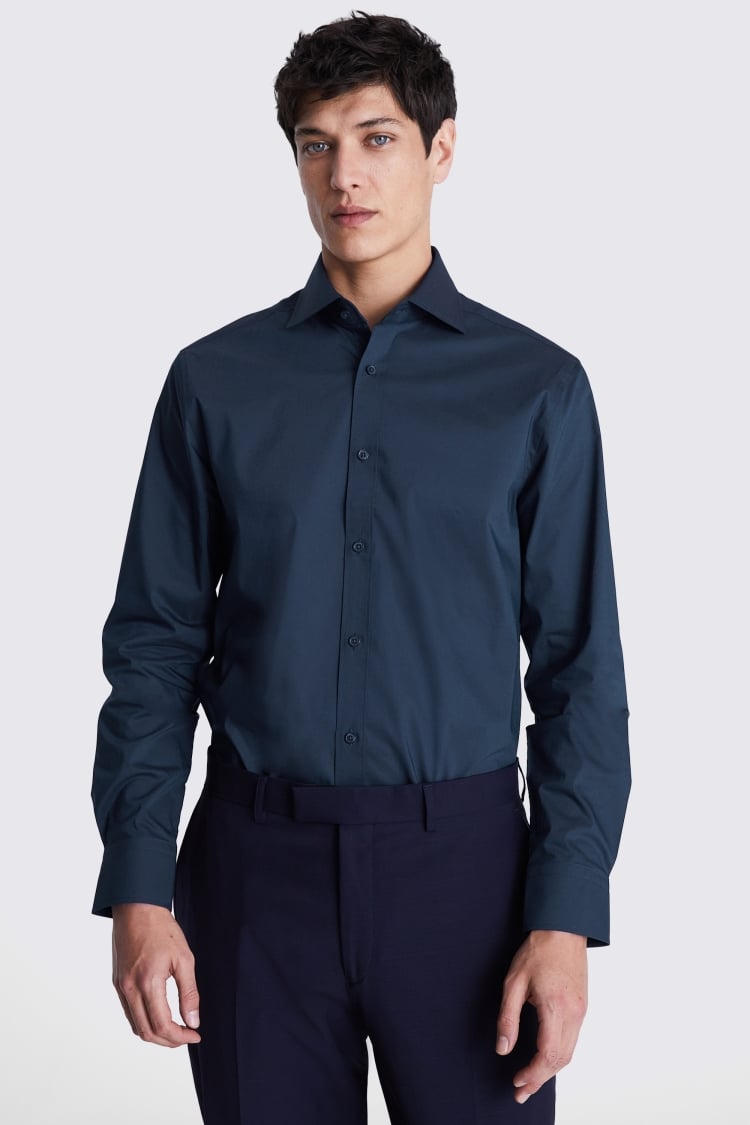 Tailored Fit Dark Blue Stretch Shirt