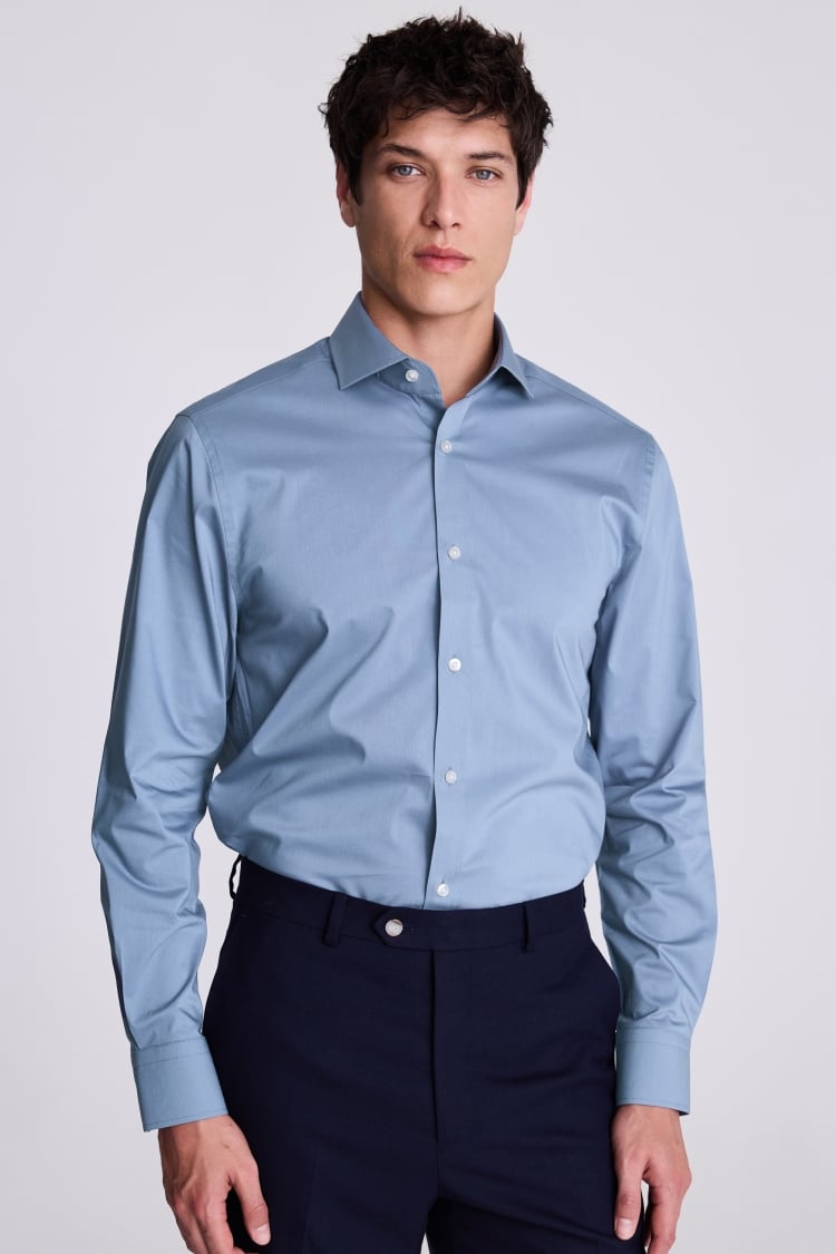 Tailored Fit Mid Blue Stretch Shirt