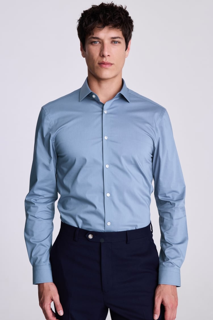 Slim Fit Mid Blue Stretch Shirt