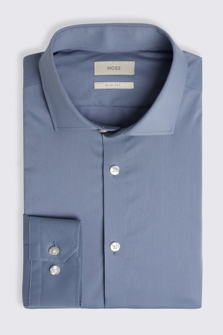 Slim Fit Mid Blue Stretch Shirt 